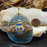 Stranger In Paradise /  Artisan Boho Necklace Designer Jewelry Gold Bee Pendant Natural Agate Stone Unique Necklace Gift For Lady