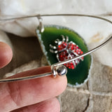 Just The Sweet Thing / Artisan Boho Necklace Designer Jewelry Silver Lady Bug Pendant Natural Green Agate Stone Unique Necklace