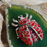 Just The Sweet Thing / Artisan Boho Necklace Designer Jewelry Silver Lady Bug Pendant Natural Green Agate Stone Unique Necklace