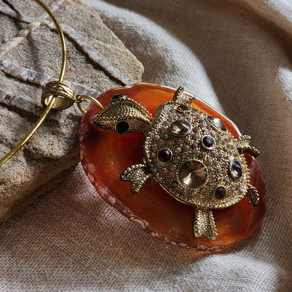 Island Retreat / Artisan Boho Necklace Designer Jewelry Silver Turtle Pendant Natural Red Agate Stone Unique Necklace Gift For Lady
