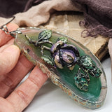 VINTAGE ROSE / Artisan Boho Necklace Designer Jewelry Silver Flower Pendant Natural Green Agate Stone Unique Necklace Gift For Lady