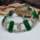 Carleon / Designer Jewelry Artisan Statement Necklace Vintage Silver Natural  Green Agate Stone Sexy Chocker Necklace Gift For Women