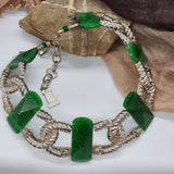 Carleon / Designer Jewelry Artisan Statement Necklace Vintage Silver Natural  Green Agate Stone Sexy Chocker Necklace Gift For Women