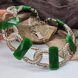 Carleon / Designer Jewelry Artisan Statement Necklace Vintage Silver Natural  Green Agate Stone Sexy Chocker Necklace Gift For Women