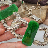 Carleon / Designer Jewelry Artisan Statement Necklace Vintage Silver Natural  Green Agate Stone Sexy Chocker Necklace Gift For Women