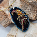 INDIGO / Artisan Boho Necklace Designer Gold Jewelry Bird Pendant Natural Blue Agate Stone Unique Necklace Gift For Women