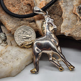 Mustang / Boho Man Artisan Necklace BLACK Italian Leather Vintage Pendant Men's Jewelry