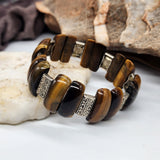 Royalty /  Men's Bracelet Size 8 Natural Tiger Eye Stone Silver Bracelet Boho Men Jewelry Antique