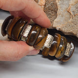 Royalty /  Men's Bracelet Size 8 Natural Tiger Eye Stone Silver Bracelet Boho Men Jewelry Antique