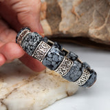 The Gravity / Elegant Men's Bracelet Size 8 Genuine Obsidian Stone Mens Gift Silver Jewelry