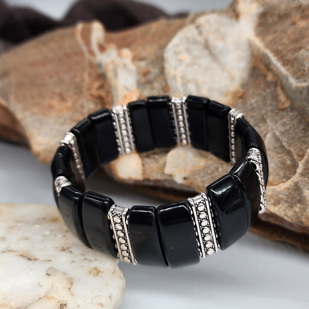 Black Opium / Men's Bracelet Men's Beaded Black Onyx Stone Jewelry Artisan Boho Men