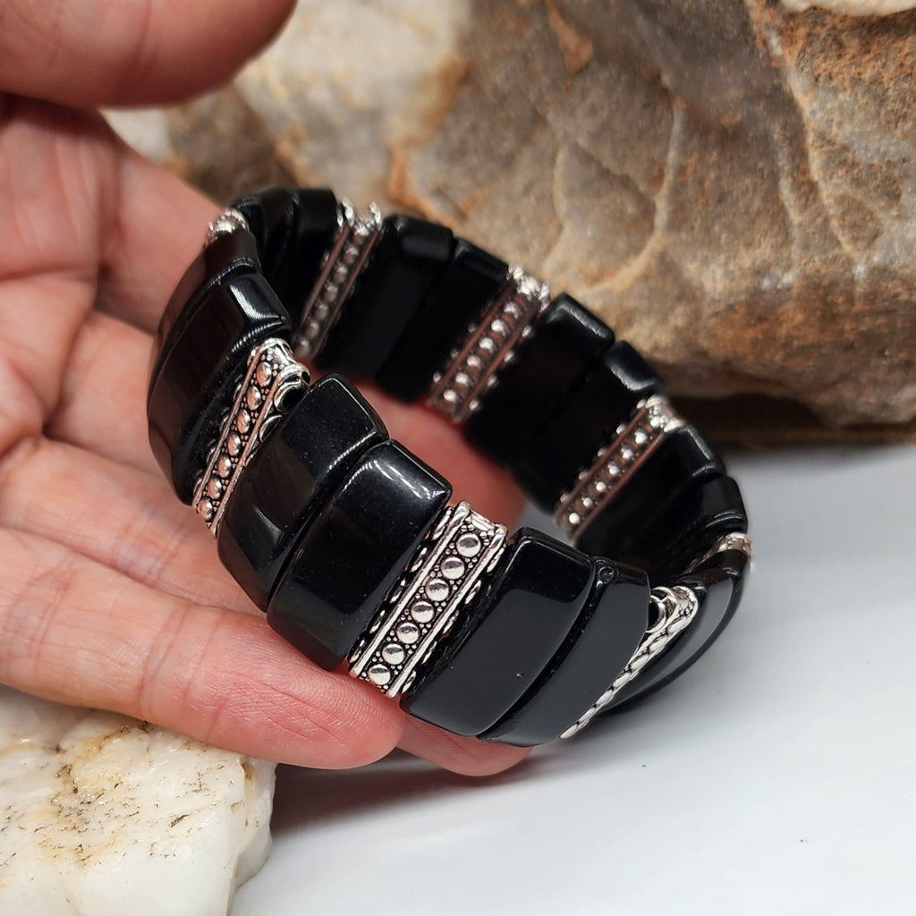 Black Opium / Men's Bracelet Men's Beaded Black Onyx Stone Jewelry Artisan Boho Men