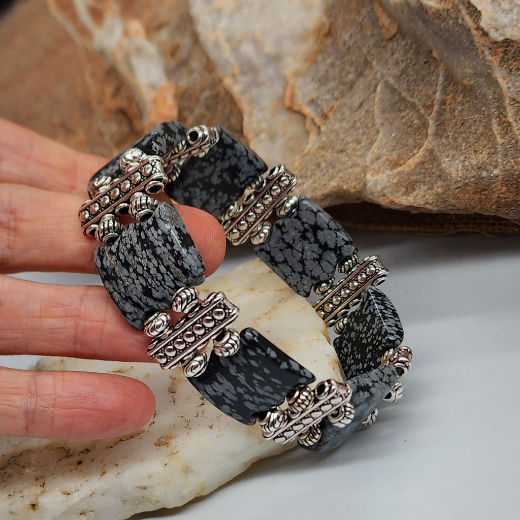 Myth / Men's Bracelet Size 9 Men Beaded Obsidian Stone Mens Boho Artisan Men's Jewelry