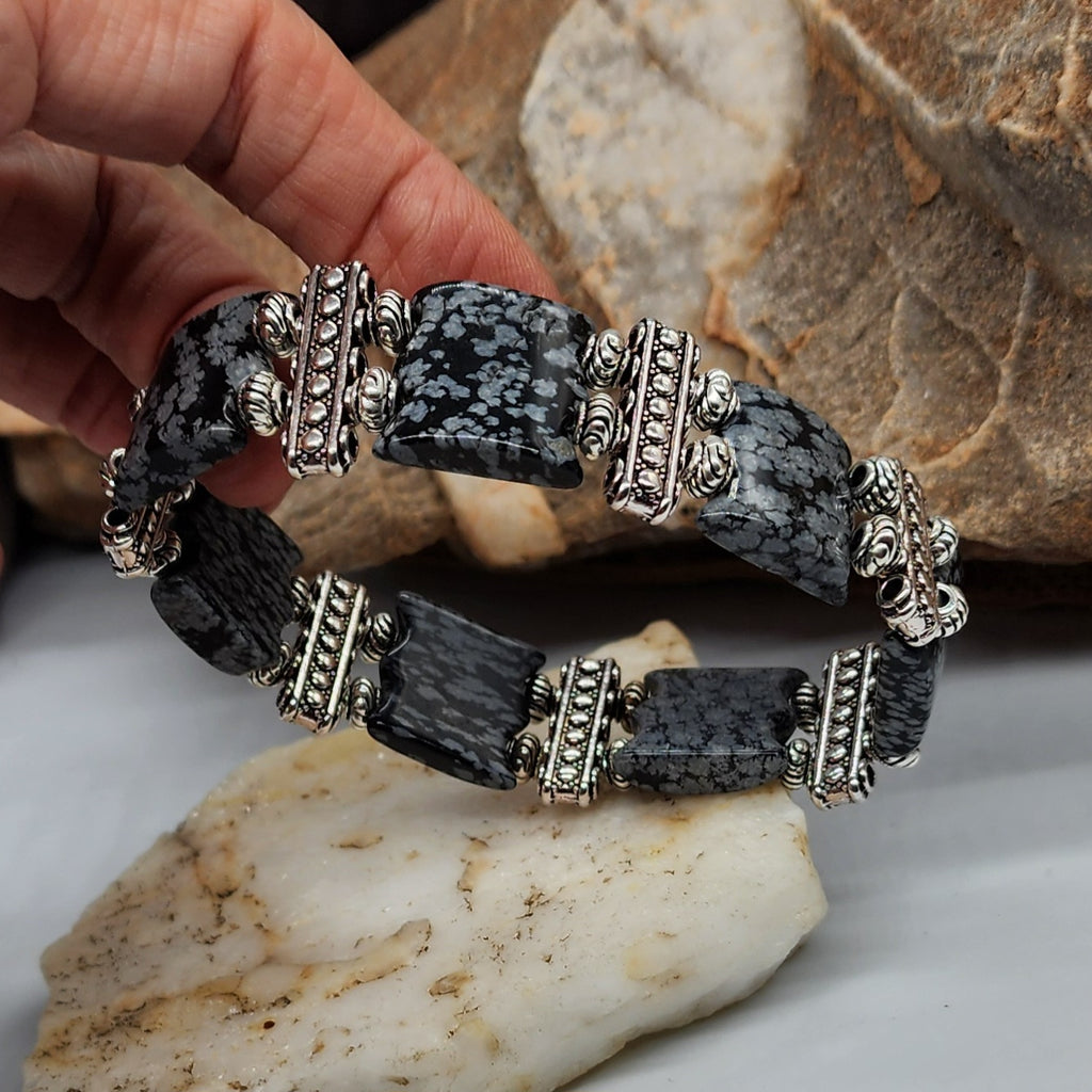 Myth / Men's Bracelet Size 9 Men Beaded Obsidian Stone Mens Boho Artisan Men's Jewelry