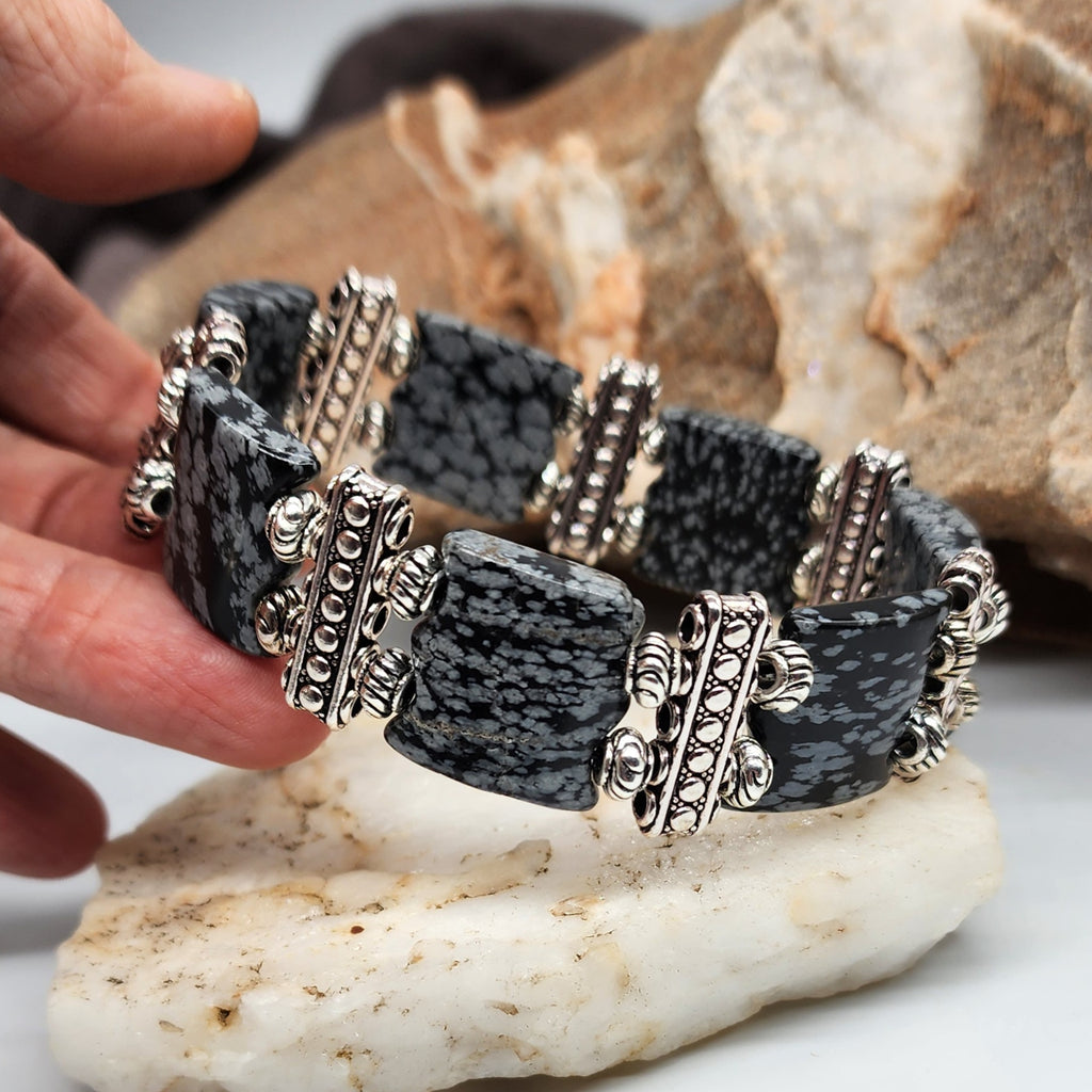 Myth / Men's Bracelet Size 9 Men Beaded Obsidian Stone Mens Boho Artisan Men's Jewelry