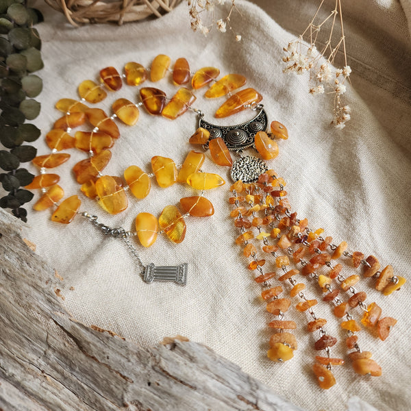 Sun-Drenched / Designer Jewelry Raw Amber Nuggets Stone Pendant Hypoallergenic Jewelry Necklace Natural Amber Gift for Momen