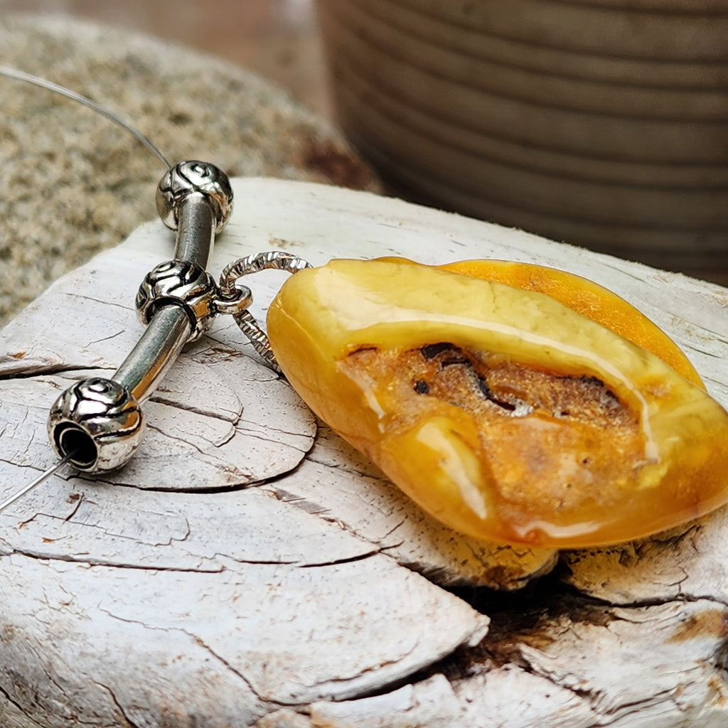 Petra / Designer Jewelry Raw Amber Stone Pendant Hypoallergenic Necklace with Natural Amber Gift for Momen