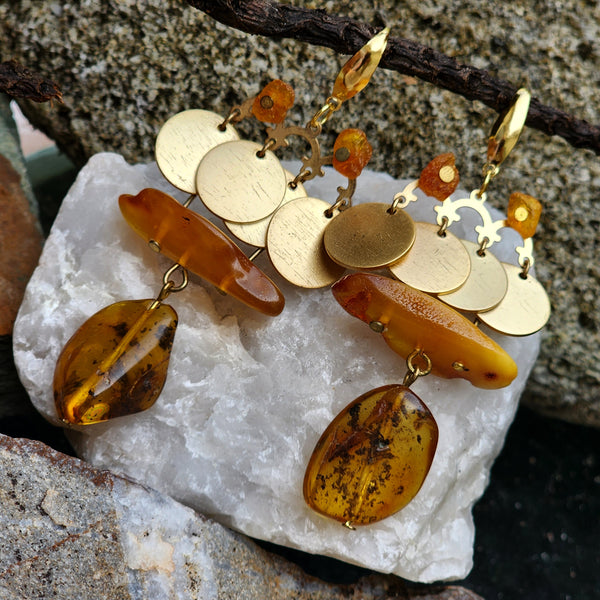 The Magic Of Wealth / Designer Jewelry Raw Amber Stone Earrings Hypoallergenic Jewelry Natural Amber Gift for Momen