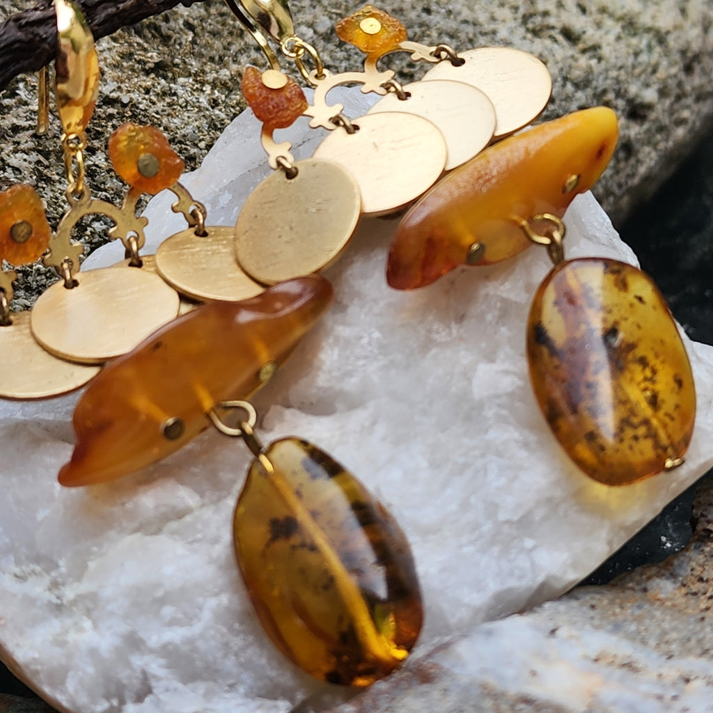 The Magic Of Wealth / Designer Jewelry Raw Amber Stone Earrings Hypoallergenic Jewelry Natural Amber Gift for Momen