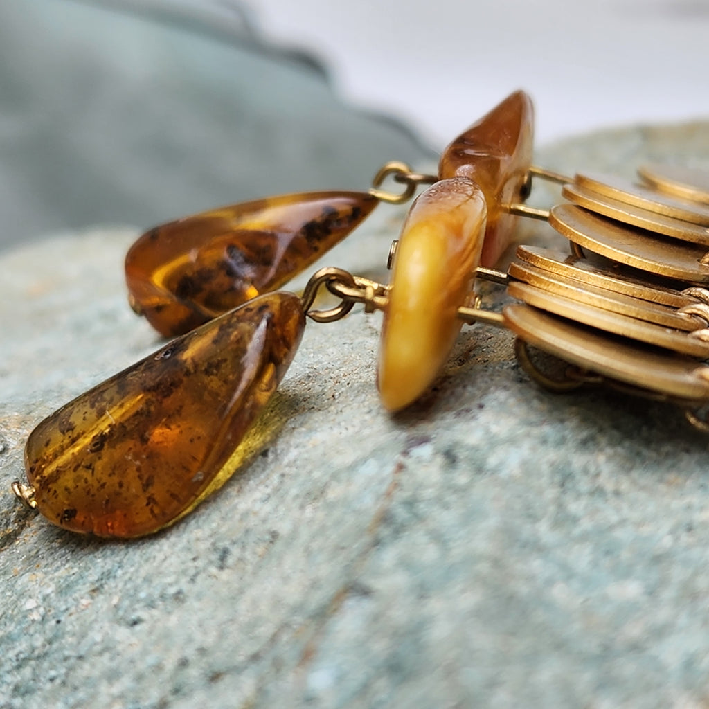The Magic Of Wealth / Designer Jewelry Raw Amber Stone Earrings Hypoallergenic Jewelry Natural Amber Gift for Momen