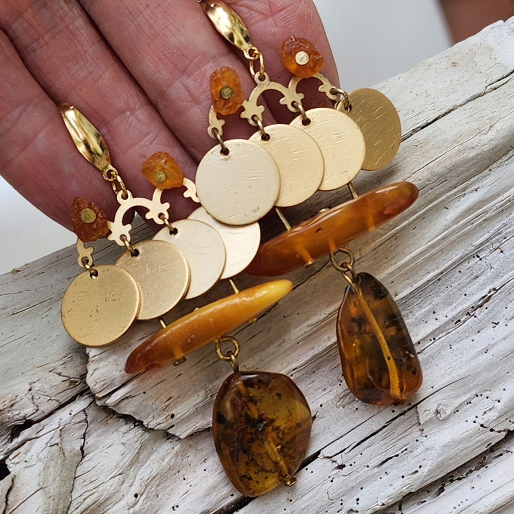 The Magic Of Wealth / Designer Jewelry Raw Amber Stone Earrings Hypoallergenic Jewelry Natural Amber Gift for Momen