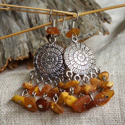 Autumn Glamor / Designer Jewelry Raw Amber Stone Pendant Hypoallergenic Surgical Steel Necklace with Natural Amber for Momen