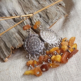 Autumn Glamor / Designer Jewelry Raw Amber Stone Pendant Hypoallergenic Surgical Steel Necklace with Natural Amber for Momen