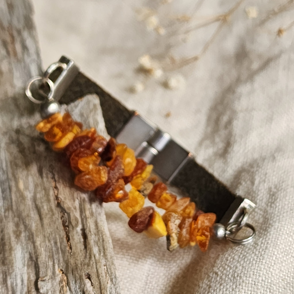 Belemnite / 6 / Designer Jewelry Raw Amber Stone Hypoallergenic Bracelet with Natural Amber Gift for Momen