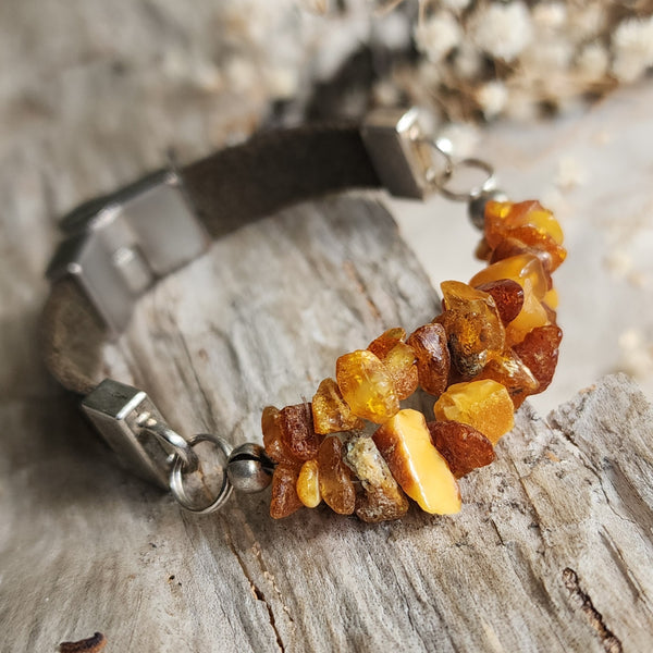 Belemnite / 6 / Designer Jewelry Raw Amber Stone Hypoallergenic Bracelet with Natural Amber Gift for Momen