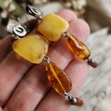 Ancient Touch / Designer Jewelry Raw Amber Stone Earrings Hypoallergenic 925 Silver Earrings with Natural Amber Gift for Momen
