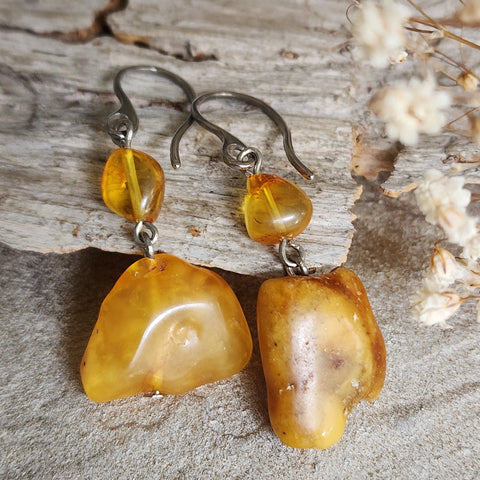 Cinnamon / Designer Jewelry Raw Amber Stone Artisan Earrings Hypoallergenic Jewelry with Natural Amber Gift for Momen