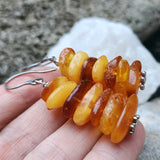 Ear Candy / Designer Jewelry Raw Amber Stone Earrings Hypoallergenic Surgical Steel Hooks Natural Amber Gift for Momen