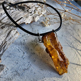 Bohemian Lover / Designer Jewelry Raw Amber Nugget Pendant Hypoallergenic Surgical Steel Necklace Natural Amber Gift for Momen