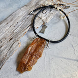 Bohemian Lover / Designer Jewelry Raw Amber Nugget Pendant Hypoallergenic Surgical Steel Necklace Natural Amber Gift for Momen