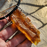 Bohemian Lover / Designer Jewelry Raw Amber Nugget Pendant Hypoallergenic Surgical Steel Necklace Natural Amber Gift for Momen