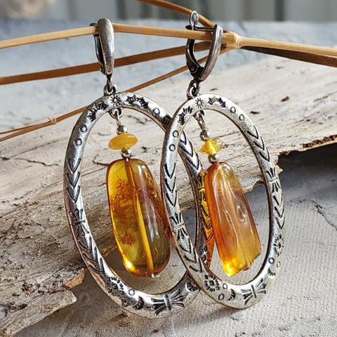 Pirate Girl / Designer Jewelry Raw Amber Stone Earrings Hypoallergenic Artisan earrings with Natural Amber Gift for Momen