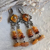 Grand Splendor / Designer Jewelry Raw Amber Stone Earrings Hypoallergenic Artisan Earrings with Natural Amber Gift for Momen