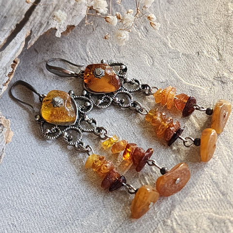 Grand Splendor / Designer Jewelry Raw Amber Stone Earrings Hypoallergenic Artisan Earrings with Natural Amber Gift for Momen