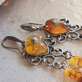 Grand Splendor / Designer Jewelry Raw Amber Stone Earrings Hypoallergenic Artisan Earrings with Natural Amber Gift for Momen