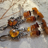 Grand Splendor / Designer Jewelry Raw Amber Stone Earrings Hypoallergenic Artisan Earrings with Natural Amber Gift for Momen