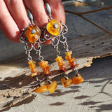 Grand Splendor / Designer Jewelry Raw Amber Stone Earrings Hypoallergenic Artisan Earrings with Natural Amber Gift for Momen