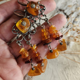 Grand Splendor / Designer Jewelry Raw Amber Stone Earrings Hypoallergenic Artisan Earrings with Natural Amber Gift for Momen