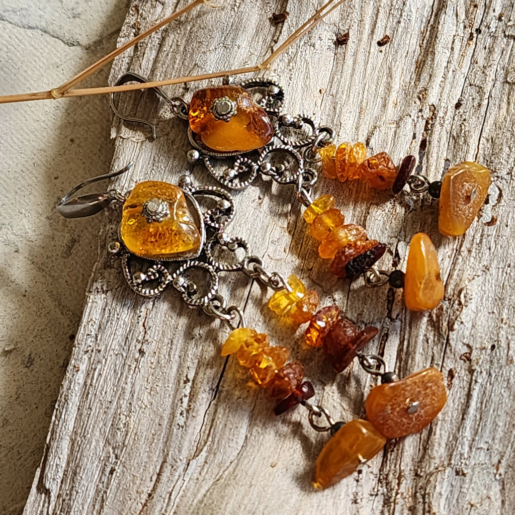 Grand Splendor / Designer Jewelry Raw Amber Stone Earrings Hypoallergenic Artisan Earrings with Natural Amber Gift for Momen