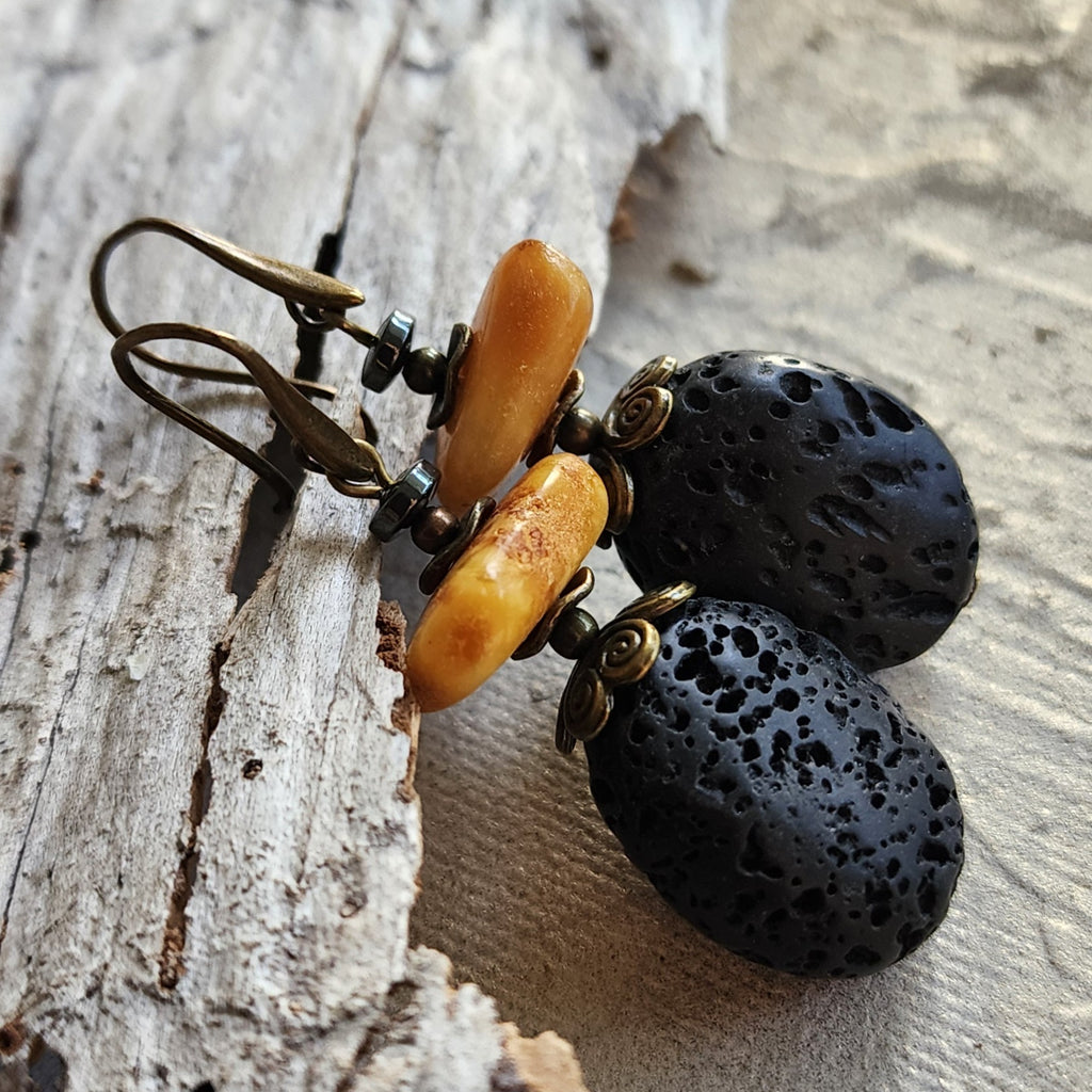 Endurance / Designer Jewelry Raw Amber Stone Earrings Hypoallergenic Jewelry Earrings with Natural Amber Gift for Momen