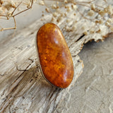 Contemp / 9.2 / Designer Jewelry Raw Amber Stone 925 Silver Ring Hypoallergenic Jewelry Ring with Natural Amber Gift for Momen