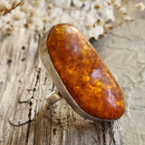 Contemp / 9.2 / Designer Jewelry Raw Amber Stone 925 Silver Ring Hypoallergenic Jewelry Ring with Natural Amber Gift for Momen