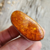 Contemp / 9.2 / Designer Jewelry Raw Amber Stone 925 Silver Ring Hypoallergenic Jewelry Ring with Natural Amber Gift for Momen