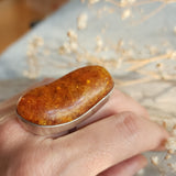 Contemp / 9.2 / Designer Jewelry Raw Amber Stone 925 Silver Ring Hypoallergenic Jewelry Ring with Natural Amber Gift for Momen