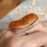 Contemp / 9.2 / Designer Jewelry Raw Amber Stone 925 Silver Ring Hypoallergenic Jewelry Ring with Natural Amber Gift for Momen