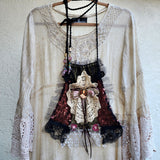Jane Eyre  / Deigner Necklace Shabby Chic Jabot Large Rose Magnolia Black Bow tie Handcrafted Large Cameo Necklace